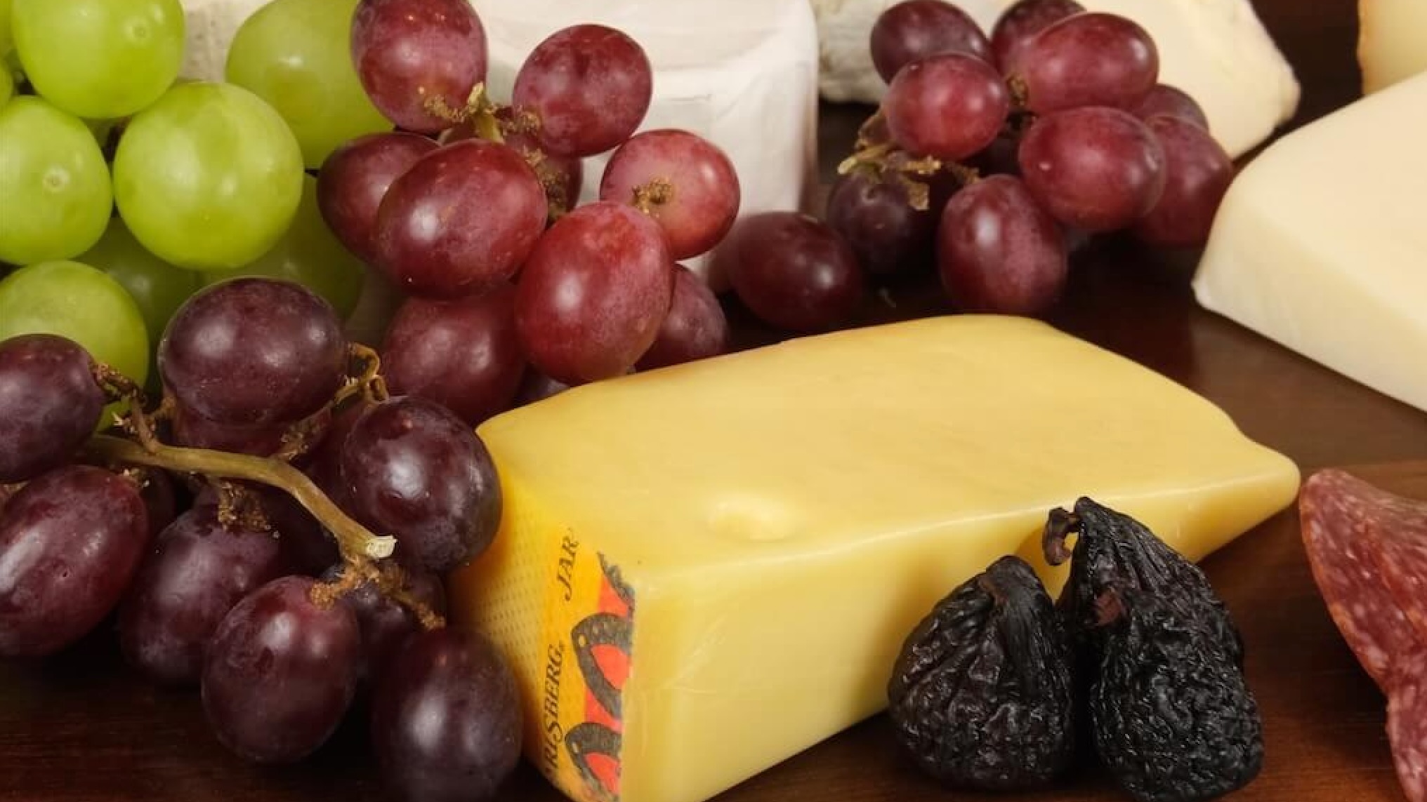 holiday grazing board with fruit and cheese