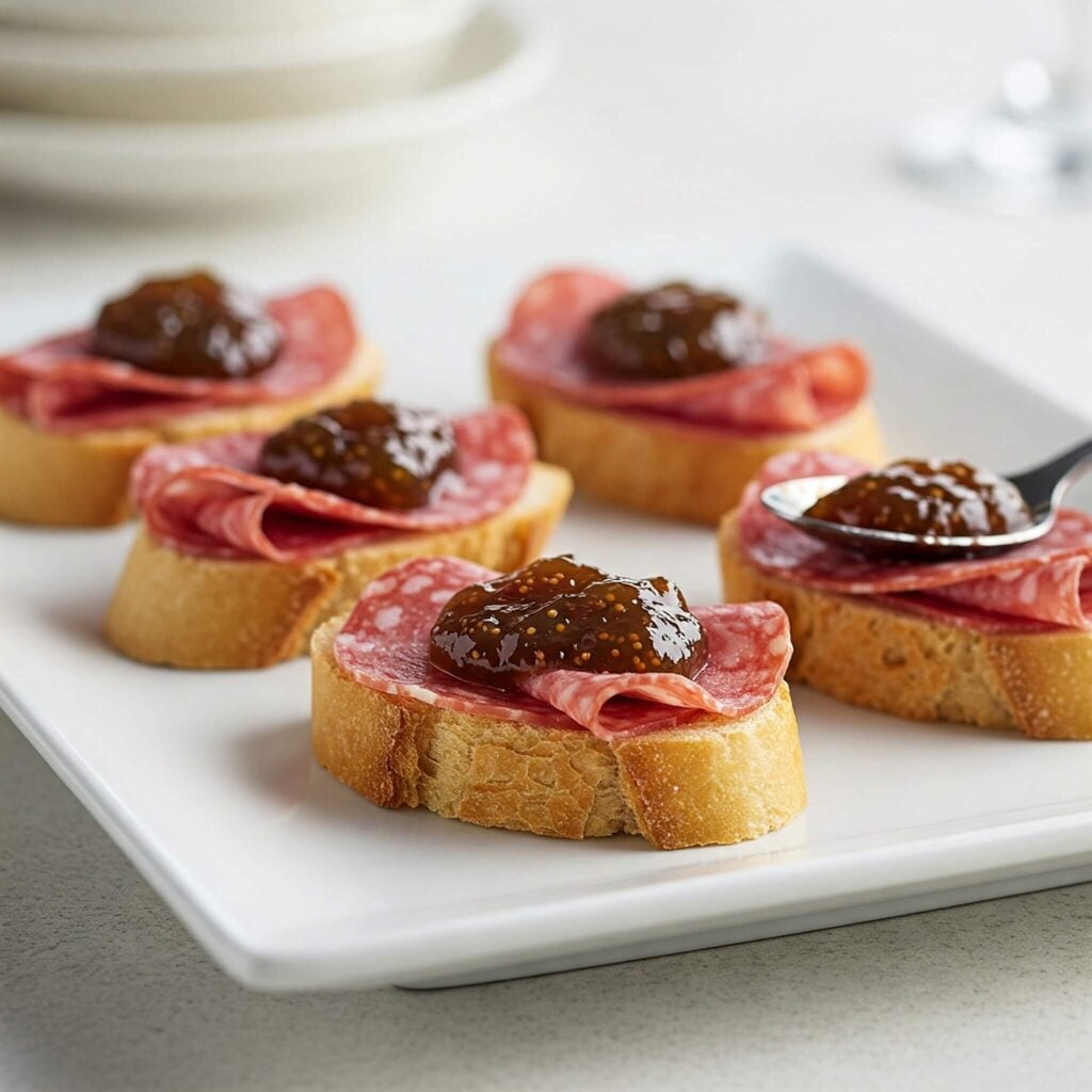 crostini with salami and fig jam