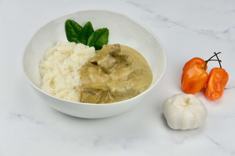 Saucy Indonesian beef rendang served on a bed of rice
