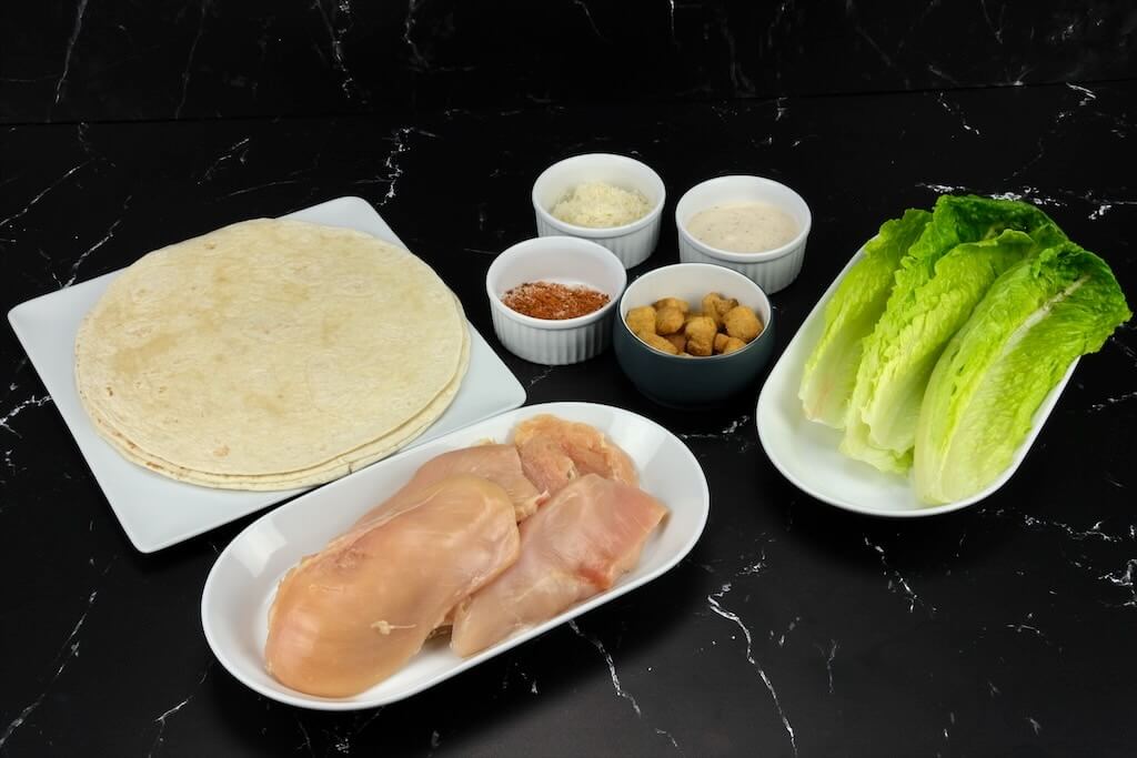 ingredients for the chicken Caesar wraps recipe
