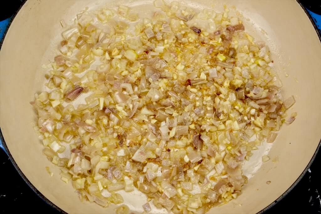 sauteing onions for the balsamic cream sauce for pasta with mushrooms