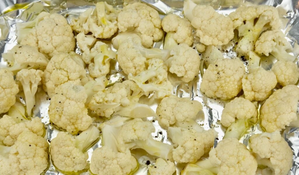 prepared cauliflower for Roasted Cauliflower & Halloumi Salad with Fennel and Grilled Lemon