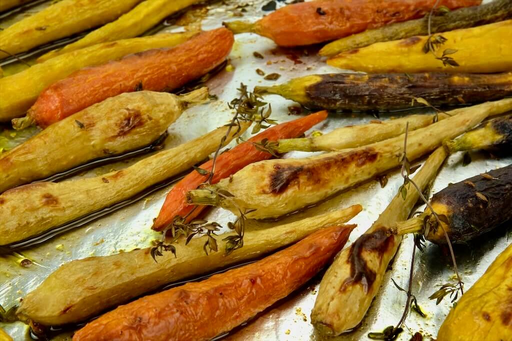 Roasted Rainbow Carrots with Lemon-Mint Yogurt