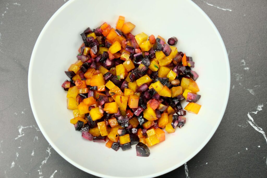 roasted beets and carrots to top goat cheese toasts