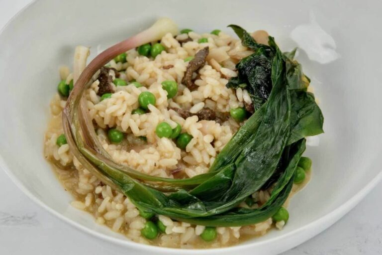 a bowl of morel mushroom risotto