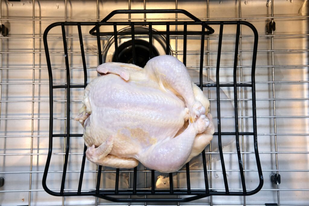 raw whole chicken for the Buttermilk-Brined Roast Chicken