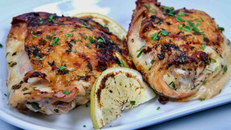 beautifully plated Chicken Under a Brick