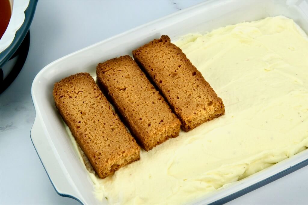 the layering of ingredients for the silk road tiramisu recipe