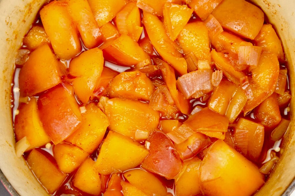 cooking stone fruit for barbecue sauce