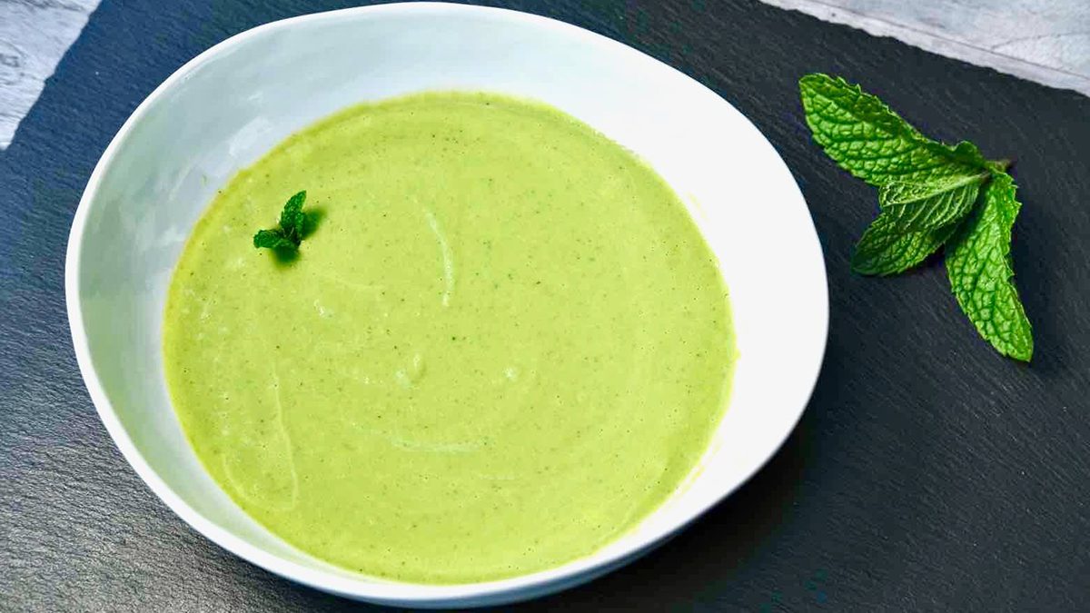 a bowl of Spring Pea and Asparagus Soup with Mint