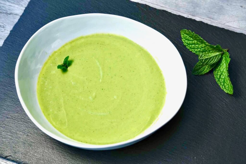 A Bright Spring Pea and Asparagus Soup with Mint