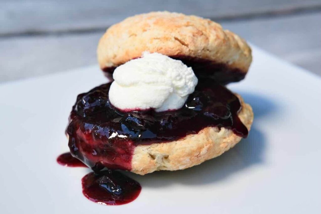 vegan sweet biscuits with blueberries and whipped cream