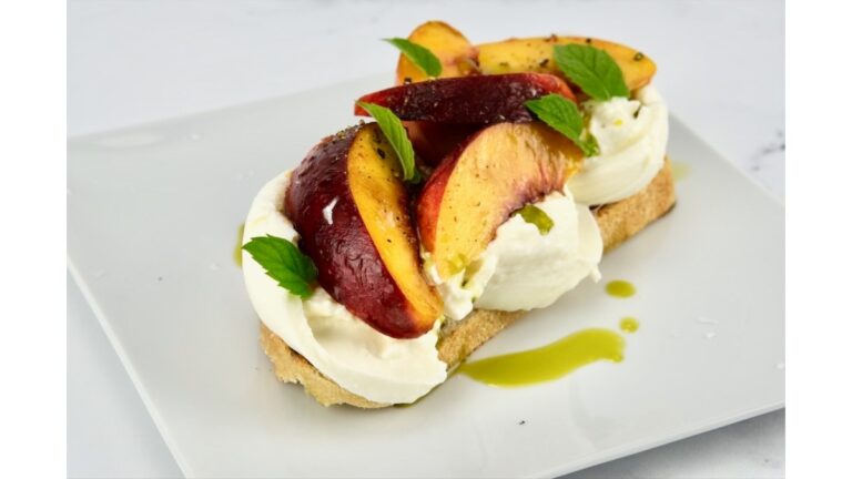 Peaches with Burrata on Grilled Sourdough
