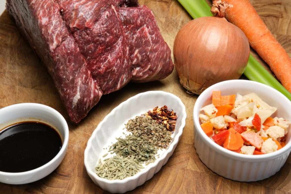 ingredients for Chicago-Style Italian Beef Sandwich