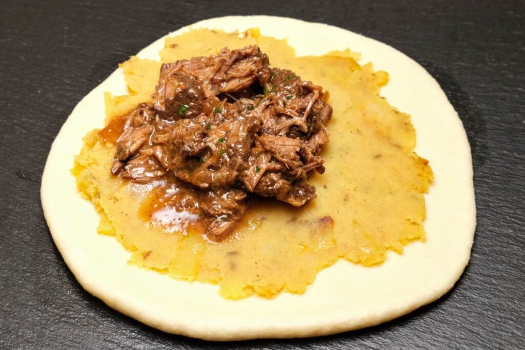 shamburak dough with potato filling and beef filling