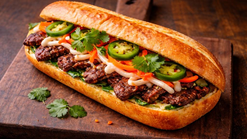 Grilled beef banh mi