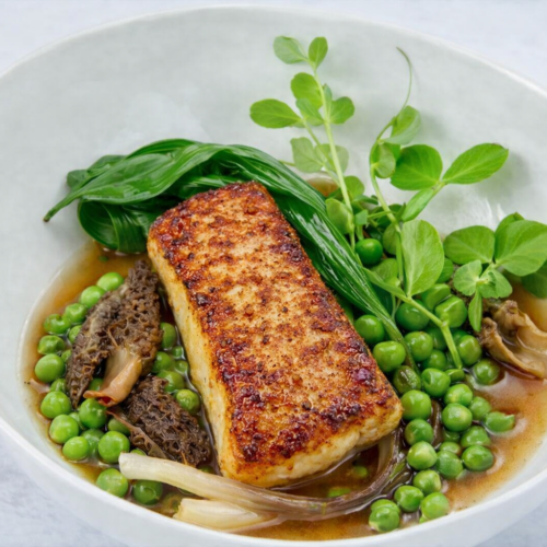 Halibut with Morels, Ramps, and Peas