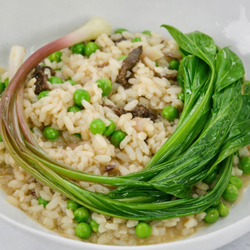 morel risotto with ramps and peas