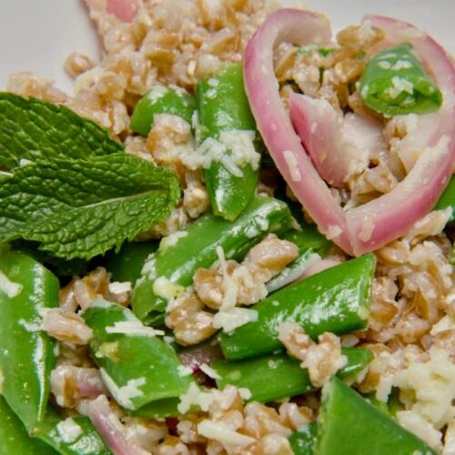 Snap Pea and Farro Salad with Pickled Onions