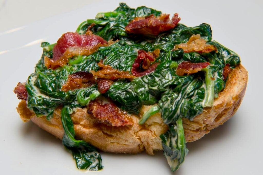 spinach and bacon tartine